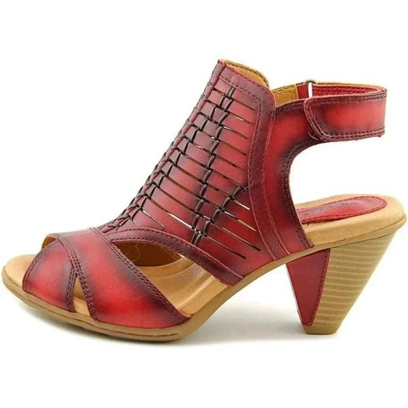 Earth Libra Women Open Toe Leather Red Sandal - Picture 1 of 8